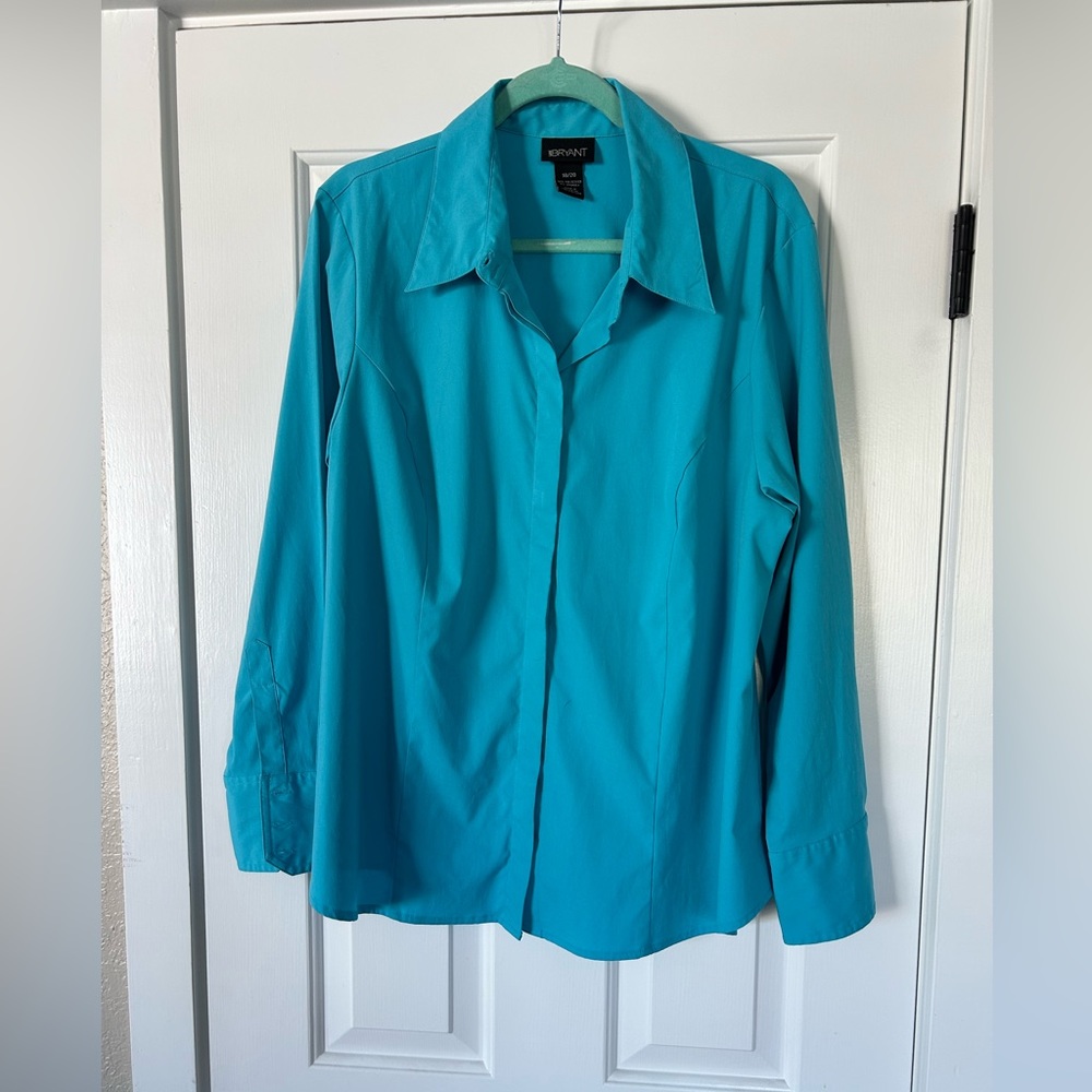 Lane Bryant Button Down Dress Shirt - Turquoise